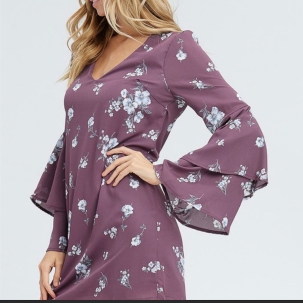 Purple Ruffle Sleeve Floral Mini 💝 - Picture 4 of 8